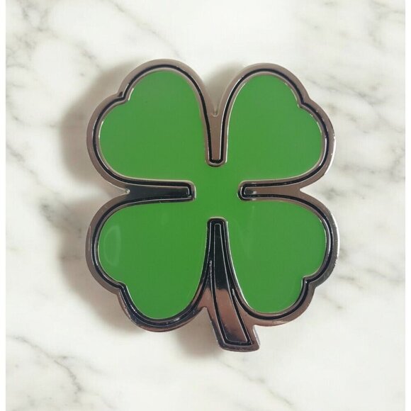 Four Leaf Clover Shamrock Belt Buckle Silver Tone Green Enamel St.Patricks Day - Picture 1 of 7